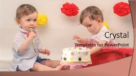  Presentation with first birthday - Slides having twins behind decorated first birthday background and a lemonade colored foreground