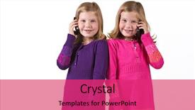  Presentation with cell phones - Slide deck enhanced with twins children - beautiful twin girls on cell background and a  colored foreground