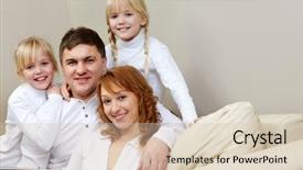  Presentation with family - Audience pleasing PPT theme consisting of twins children - portrait of cheerful family sitting backdrop and a  colored foreground