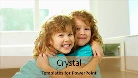  Presentation with twin engine airplane - PPT layouts with twins children - portrait of cheerful twin sisters background and a gold colored foreground