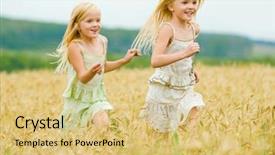  Presentation with girl running on the beach clouds - Presentation enhanced with twins children - portrait of happy girl running background and a yellow colored foreground