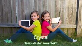  Presentation with sister - Beautiful PPT theme featuring twins children - twin sister girls playing backdrop and a tawny brown colored foreground