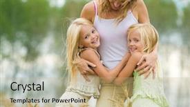  Presentation with wheat - Theme featuring twins children - twin sisters embracing their mother background and a coral colored foreground