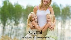  Presentation with twin engine airplane - Cool new presentation theme with twins children - twin sisters embracing their mother backdrop and a coral colored foreground