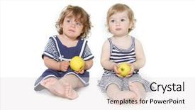  Presentation with green apples - Colorful presentation theme enhanced with twins children - two toddler girls with green backdrop and a sky blue colored foreground