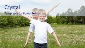  Presentation with grass - Beautiful PPT layouts featuring twins children - two twin brothers outdoors backdrop and a sky blue colored foreground