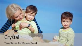  Presentation with mother twins - PPT layouts with twins children - young mother with her infant background and a  colored foreground