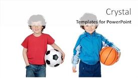  Presentation with sport - Presentation theme with twins-holding-a-sport-balls background and a  colored foreground