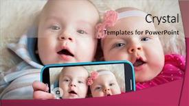  Presentation with selfie - Cool new PPT theme with twins taking selfie backdrop and a soft green colored foreground