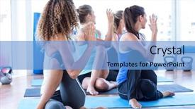  Presentation with exercise mat - Beautiful slides featuring twist - fit women in fitness studio backdrop and a light blue colored foreground
