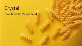  Presentation with pasta - Slide deck consisting of twist - fusilli pasta spirals on yellow background and a yellow colored foreground