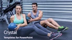  Presentation with abdominal - Presentation enhanced with twist - portrait of muscular couple doing background and a ocean colored foreground