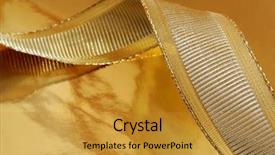  Presentation with metallic - Slides having twist of gold metallic ribbon on gold wrapping paper with reflections macro with shallow dof background and a gold colored foreground