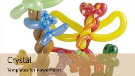 Presentation with group of sports balls - Beautiful presentation theme featuring twisted tree - balloon animal group isolated backdrop and a yellow colored foreground