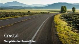  Presentation with green mountains - PPT theme enhanced with twisted tree - beautiful twisting curving highway road background and a  colored foreground