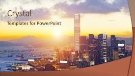  Presentation with hongkong - Audience pleasing PPT theme consisting of twlight - hongkong sunset with office buildings backdrop and a cream colored foreground