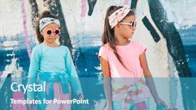  Presentation with graffiti - Slide deck enhanced with two 7 years old children wearing cool fashion clothing posing with colorful skateboard against graffiti wall urban style background and a teal colored foreground