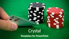  Presentation with poker chips - Colorful presentation enhanced with two aces in male hand with black and red poker chips in the background backdrop and a forest green colored foreground