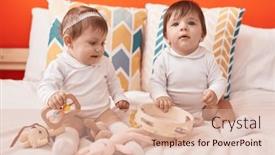  Presentation with tambourine - Slides having two-adorable-babies-holding-tambourine background and a lemonade colored foreground