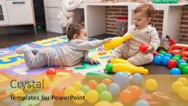  Presentation with babies - Slides consisting of two-adorable-babies-playing background and a yellow colored foreground