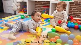  Presentation with babies - Slide set having two-adorable-babies-playing background and a yellow colored foreground
