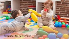  Presentation with babies - Slide set with two-adorable-babies-playing background and a coral colored foreground