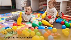  Presentation with babies - PPT theme consisting of two-adorable-babies-playing background and a gold colored foreground