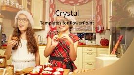  Presentation with christmas baking - Audience pleasing PPT layouts consisting of two adorable little sisters baking christmas cookies by a fireplace on christmas eve backdrop and a coral colored foreground
