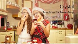  Presentation with christmas baking - Audience pleasing slide deck consisting of two adorable little sisters baking christmas cookies by a fireplace on christmas eve backdrop and a coral colored foreground