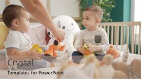  Presentation with toddlers - Presentation consisting of two-adorable-toddlers-sitting background and a coral colored foreground