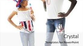  Presentation with african colors - Cool new slide set with two african american sisters enjoying tri-colored popsicles together while wearing their country's colors on a white background backdrop and a white colored foreground