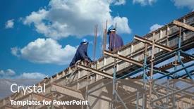  Presentation with scaffolding - Audience pleasing PPT layouts consisting of two-african-construction-workers-climbed backdrop and a coral colored foreground