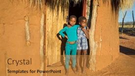  Presentation with village - Slides featuring two-african-girls-holding-each background and a gold colored foreground