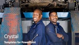  Presentation with mechanic - Colorful PPT theme enhanced with two african mechanic in side backdrop and a ocean colored foreground