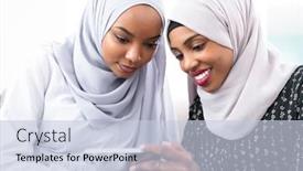  Presentation with hijab modern - Presentation design enhanced with two-african-modern-muslim-women background and a lemonade colored foreground