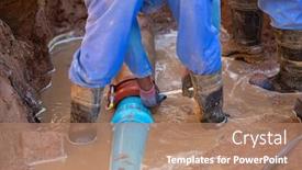  Presentation with city - Audience pleasing presentation design consisting of two-african-repairman-attending backdrop and a coral colored foreground