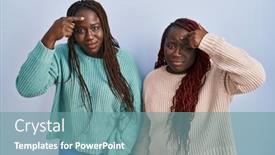  Presentation with acne woman - Slides having two-african-woman-standing-over background and a seafoam green colored foreground