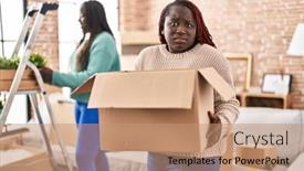  Presentation with new home - Presentation design having two-african-women-moving background and a coral colored foreground