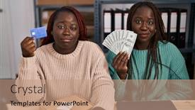  Presentation with business women - Slide set enhanced with two-african-women-working background and a coral colored foreground