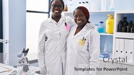  Presentation with scientist - Presentation theme enhanced with two-african-women-working and a light gray colored foreground