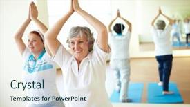  Presentation with exercise sport - Theme featuring two aged females doing yoga background and a sky blue colored foreground
