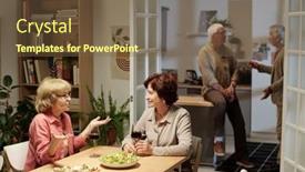  Presentation with friendly - PPT theme with two-aged-friendly-women-discussing background and a  colored foreground