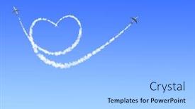  Presentation with love heart - Colorful PPT theme enhanced with two-aircrafts-draw-a-heart backdrop and a light gray colored foreground