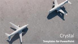  Presentation with stand - Audience pleasing PPT theme consisting of two-airplanes-stand-opposite-each backdrop and a gray colored foreground