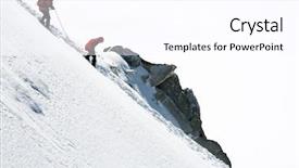  Presentation with mountain climbing - Amazing slide deck having two alpinists climbing a mountain backdrop and a pink colored foreground