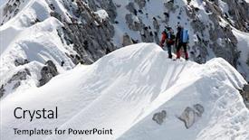  Presentation with mountain climbing - Colorful PPT theme enhanced with two alpinists climbing a mountain backdrop and a  colored foreground