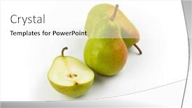  Presentation with white - Theme having two and half ripe pears on white background background and a white colored foreground