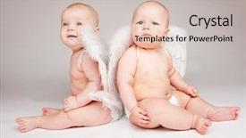  Presentation with baby diapers - Beautiful theme featuring two angelic baby friends in white wings and diapers backdrop and a soft green colored foreground