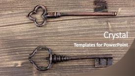  Presentation with antique - Slides with two-antique-keys-on-wooden background and a coral colored foreground