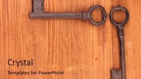  Presentation with antique - Audience pleasing presentation theme consisting of two antique keys on wooden background backdrop and a coral colored foreground
